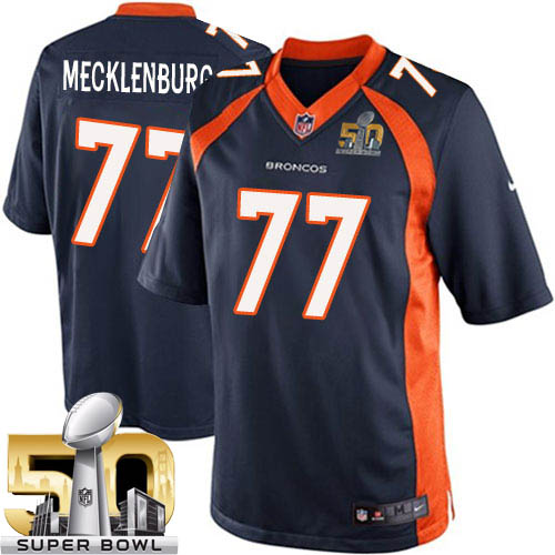 Youth Elite Karl Mecklenburg Super Bowl L Nike Jersey Navy Blue Alternate - #77 NFL Denver Broncos